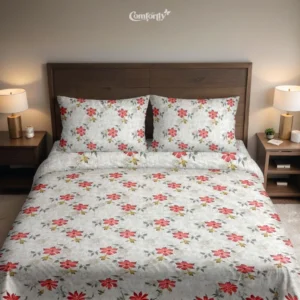 100% COTTON DOUBLE SIZE BEDSHEET - FLORA CRIMSON (RED)