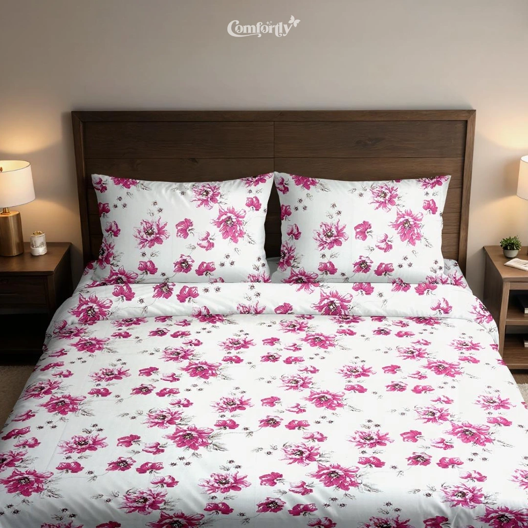 100% COTTON DOUBLE SIZE BEDSHEET - ROSY TWILIGHT