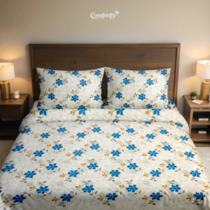 100% COTTON DOUBLE SIZE BEDSHEET - FLORA AZURE (BLUE)