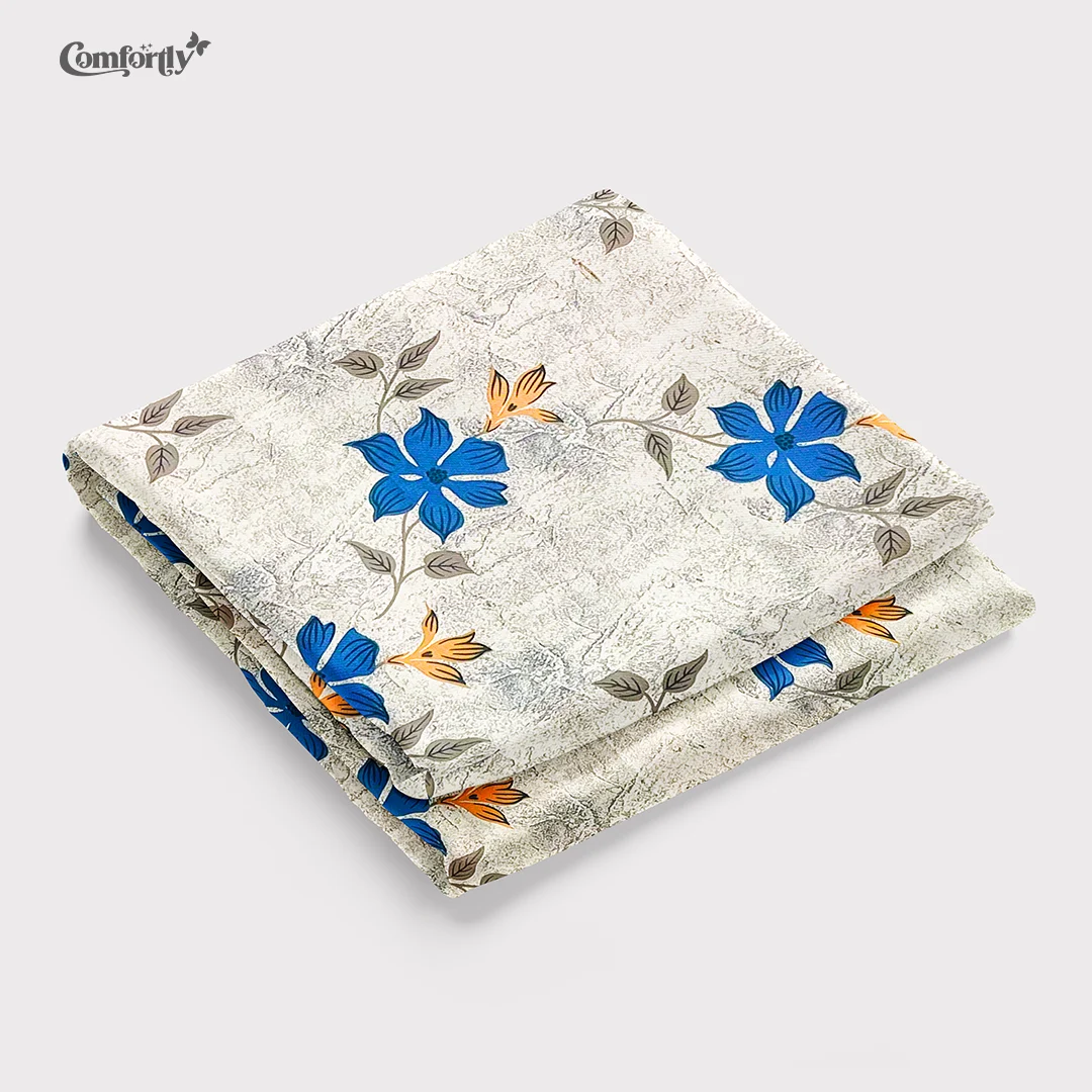 100% COTTON DOUBLE SIZE BEDSHEET  - FLORA AZURE (BLUE)