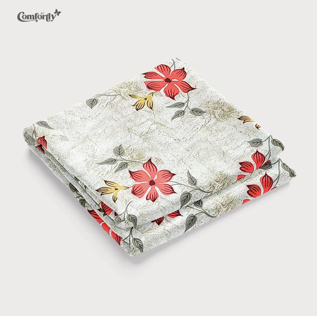 100% COTTON DOUBLE SIZE BEDSHEET - FLORA CRIMSON (RED)
