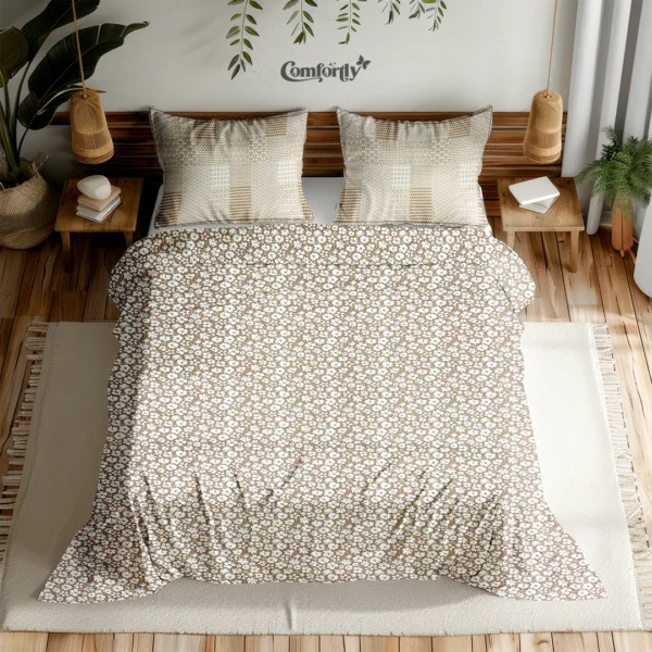 100% Cotton Double Size Bedsheet – Daisy Dusk soft breathable floral print bedsheet for modern bedroom decor