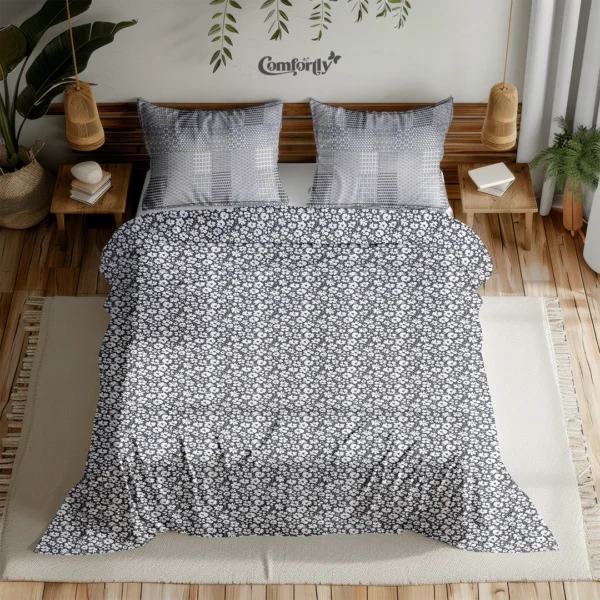 100% Cotton Double Size Bedsheet – Daisy Midnight with elegant floral print, soft breathable fabric for modern bedroom décor