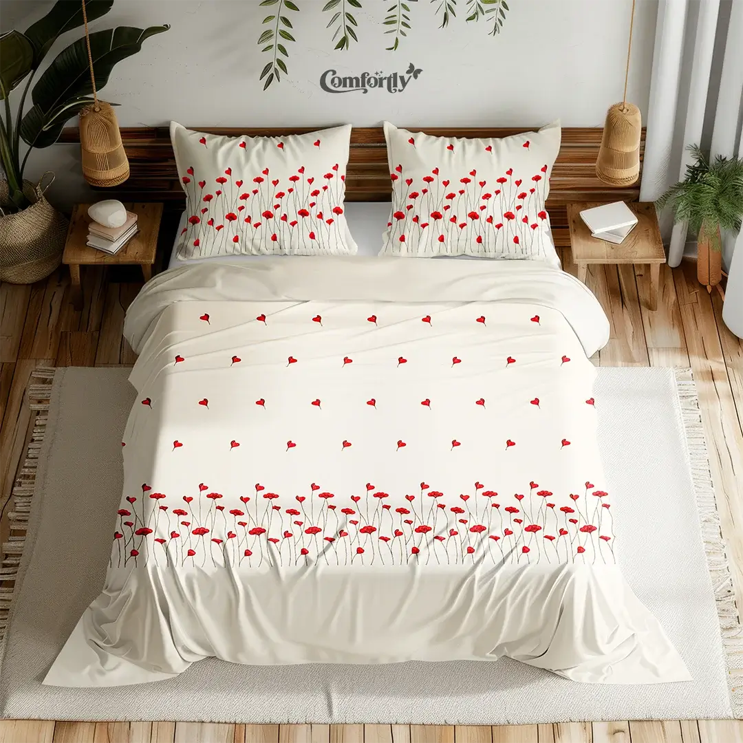 CRAFT HERITAGE PREMIUM 400 TC 100% COTTON EMBROIDERY KING SIZE BEDSHEET – SCARLET ROMANCE