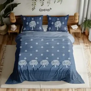 CRAFT HERITAGE PREMIUM 250 TC 100% COTTON EMBROIDERY DOUBLE SIZE BEDSHEET – INDIGO CANOPY