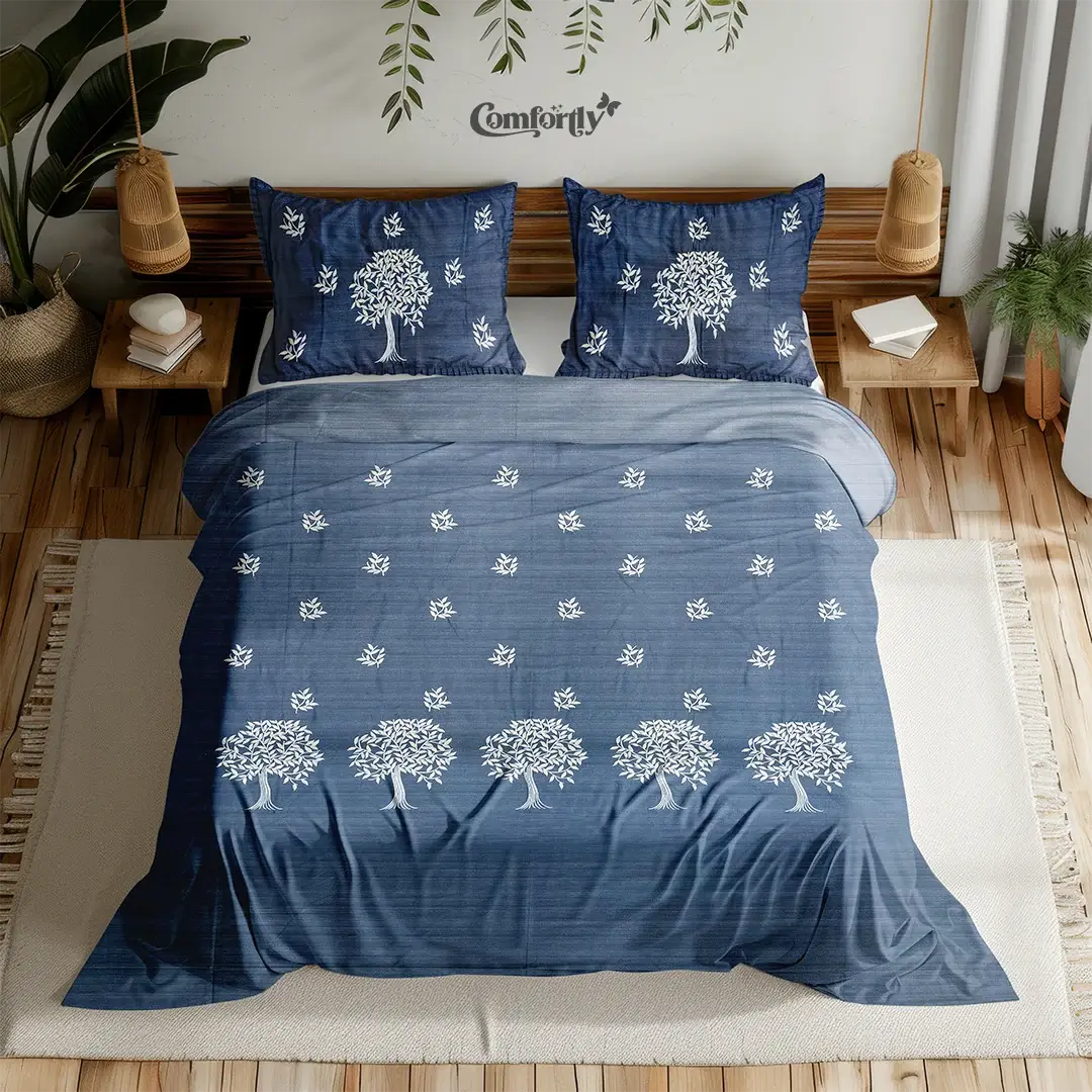 CRAFT HERITAGE PREMIUM 250 TC 100% COTTON EMBROIDERY DOUBLE SIZE BEDSHEET – INDIGO CANOPY