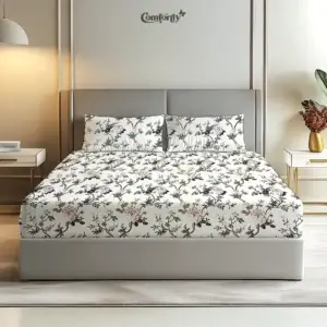 100% COTTON KING SIZE FITTED BEDSHEET – BIRDSONG BLOSSOM