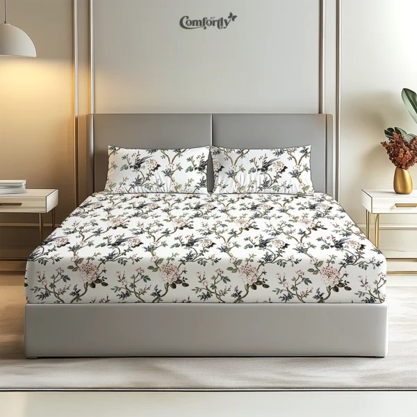 Birdsong Blossom 100% Cotton Fitted Bedsheet