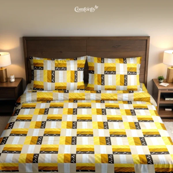 100% Cotton Double Size Bedsheet – Sunburst Square with vibrant geometric print and soft breathable fabric for modern bedrooms