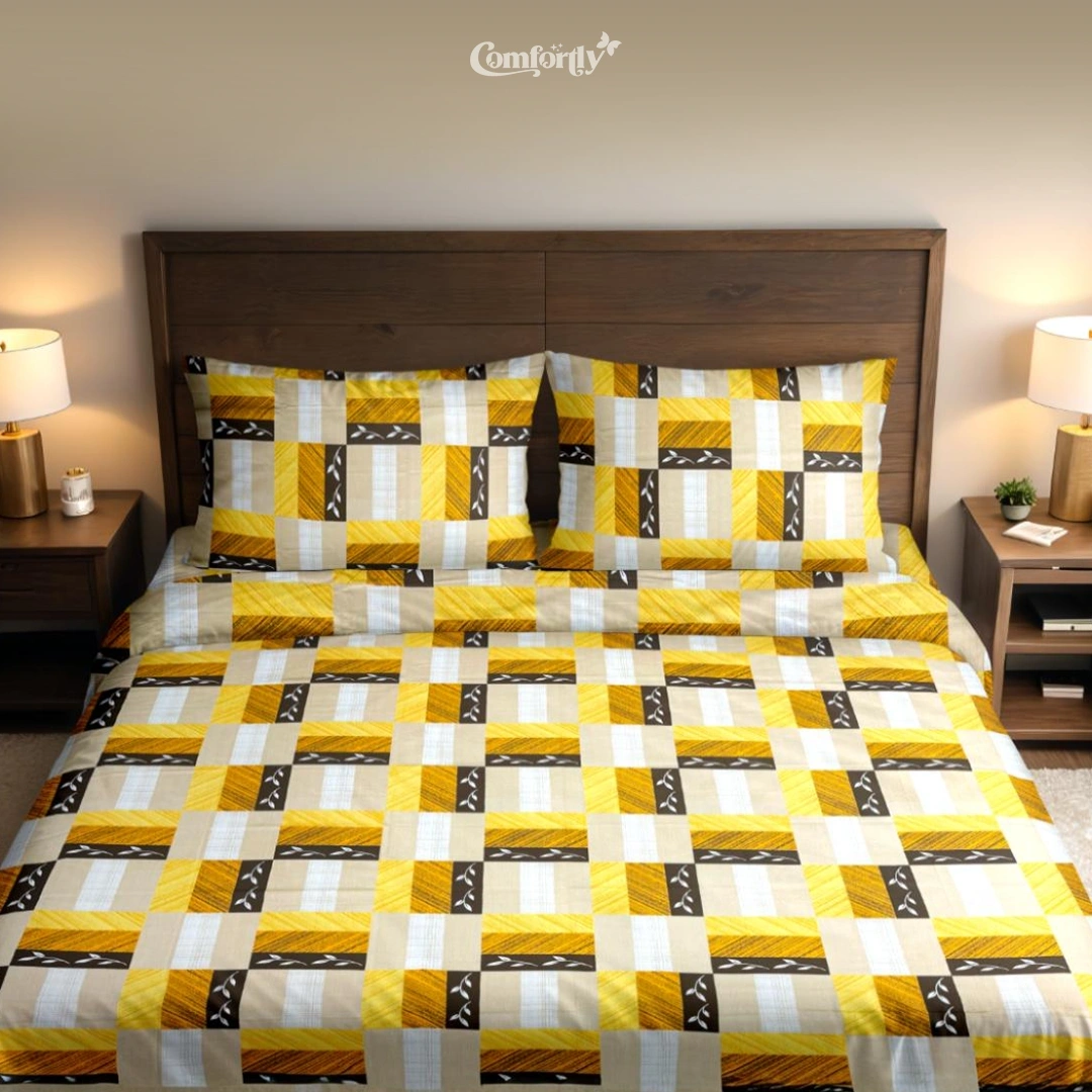 100% COTTON DOUBLE SIZE BEDSHEET – SUNBURST SQUARE
