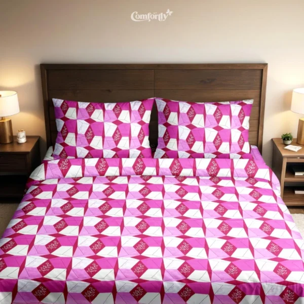 100% Cotton Double Size Bedsheet – Pink Mirage with soft breathable fabric and elegant pink design for modern bedroom décor