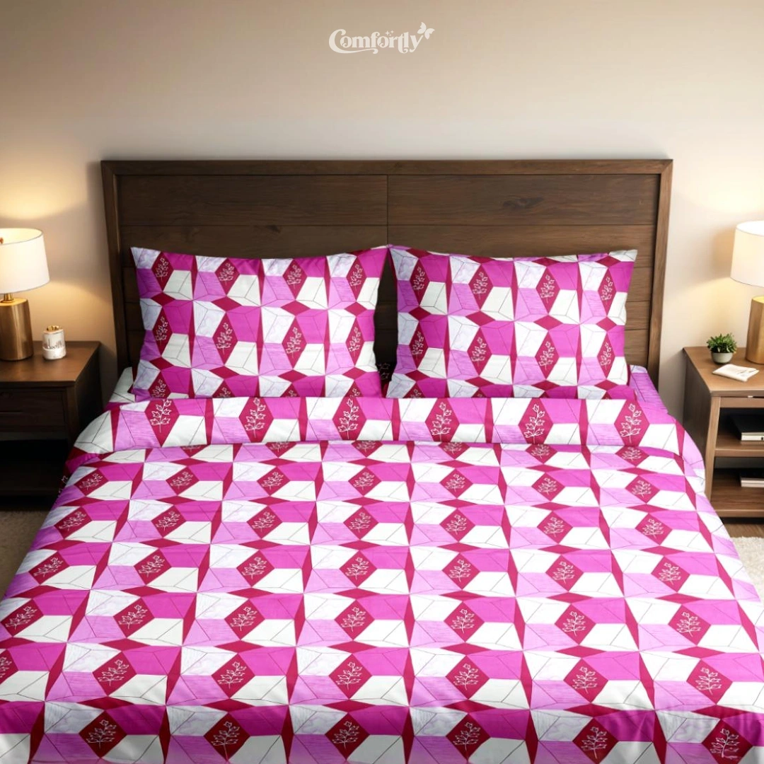 100% COTTON DOUBLE SIZE BEDSHEET – PINK MIRAGE