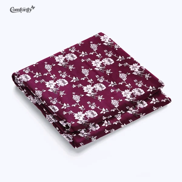 100% Cotton Double Size Bedsheet – Wine Rose Charm with elegant floral design and soft breathable fabric for stylish bedroom decor