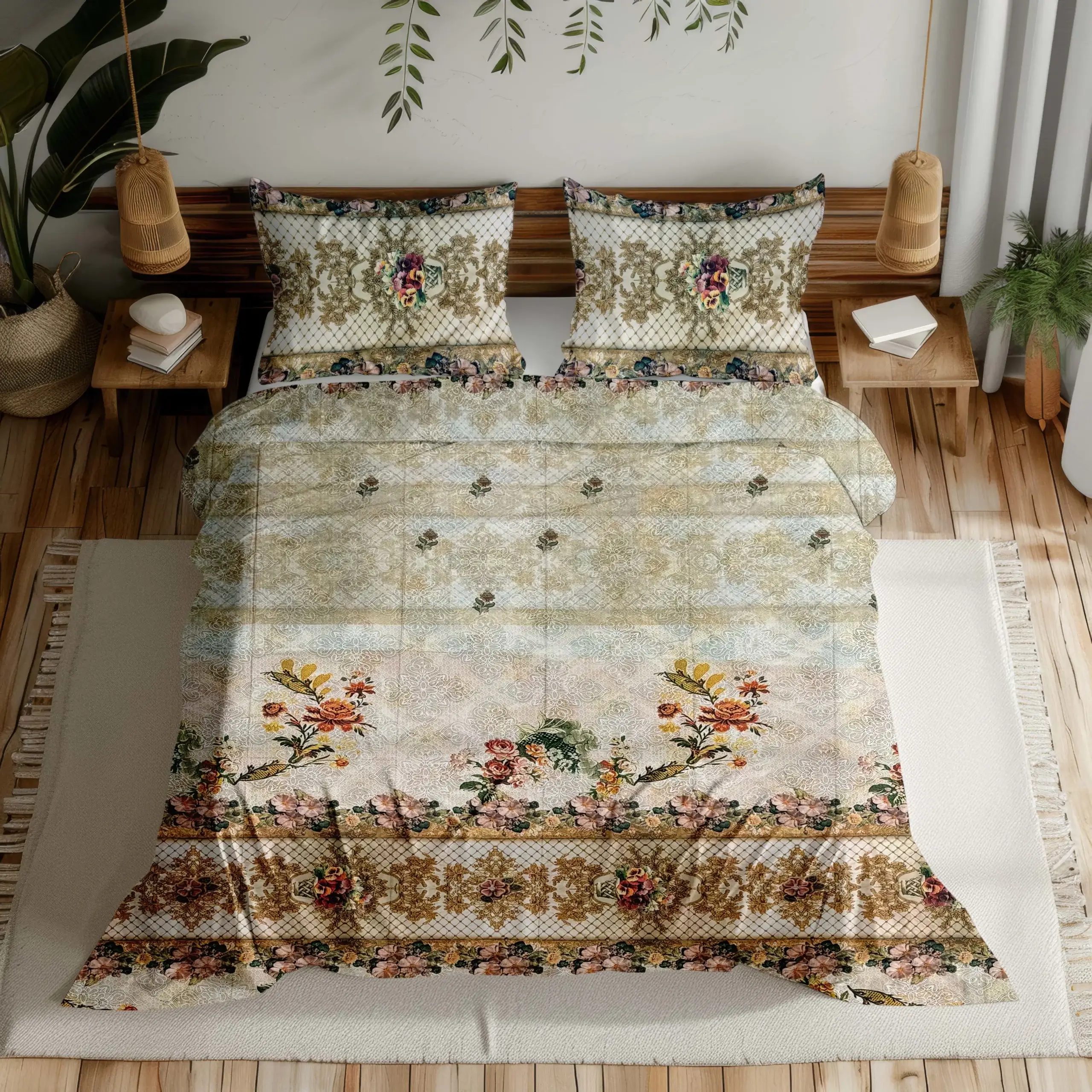 PREMIUM 400 TC 100% COTTON KING SIZE BEDSHEET – HERITAGE GARDEN