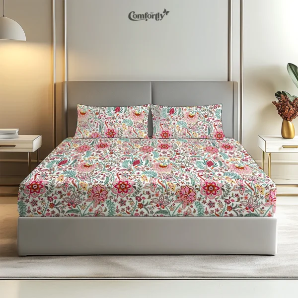 Tapestry Blush 100% Cotton Fitted Bedsheet