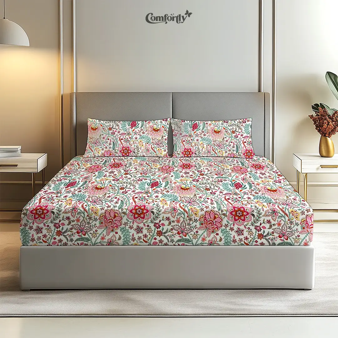 100% COTTON KING SIZE FITTED BEDSHEET – TAPESTRY BLUSH