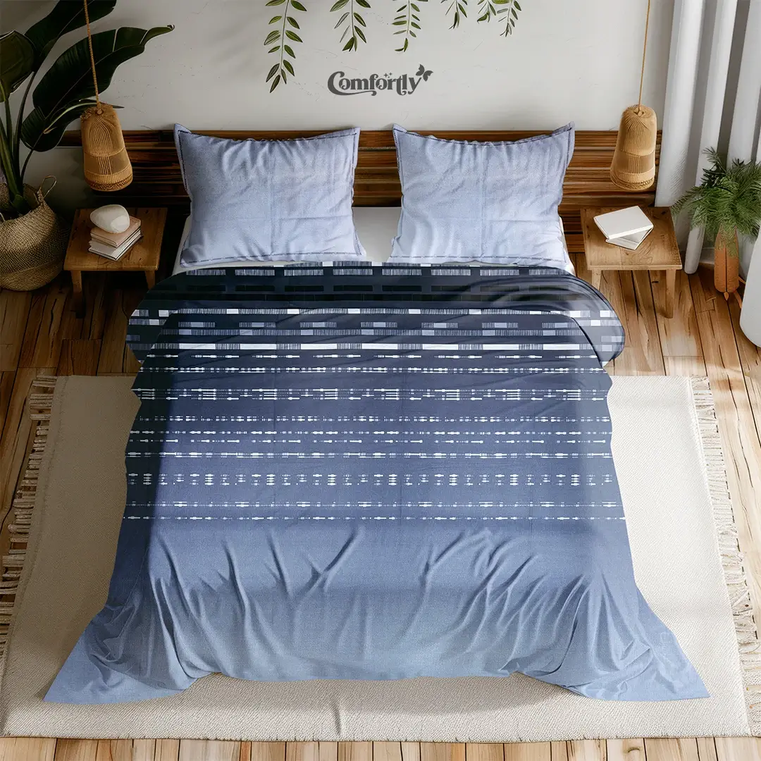 PREMIUM 300 TC 100% COTTON KING SIZE BEDSHEET – STRATA STRIPE INDIGO