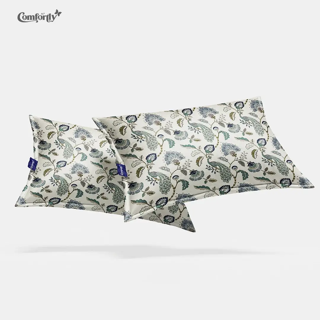 100% COTTON KING SIZE FITTED BEDSHEET – PEACOCK GARDENIA