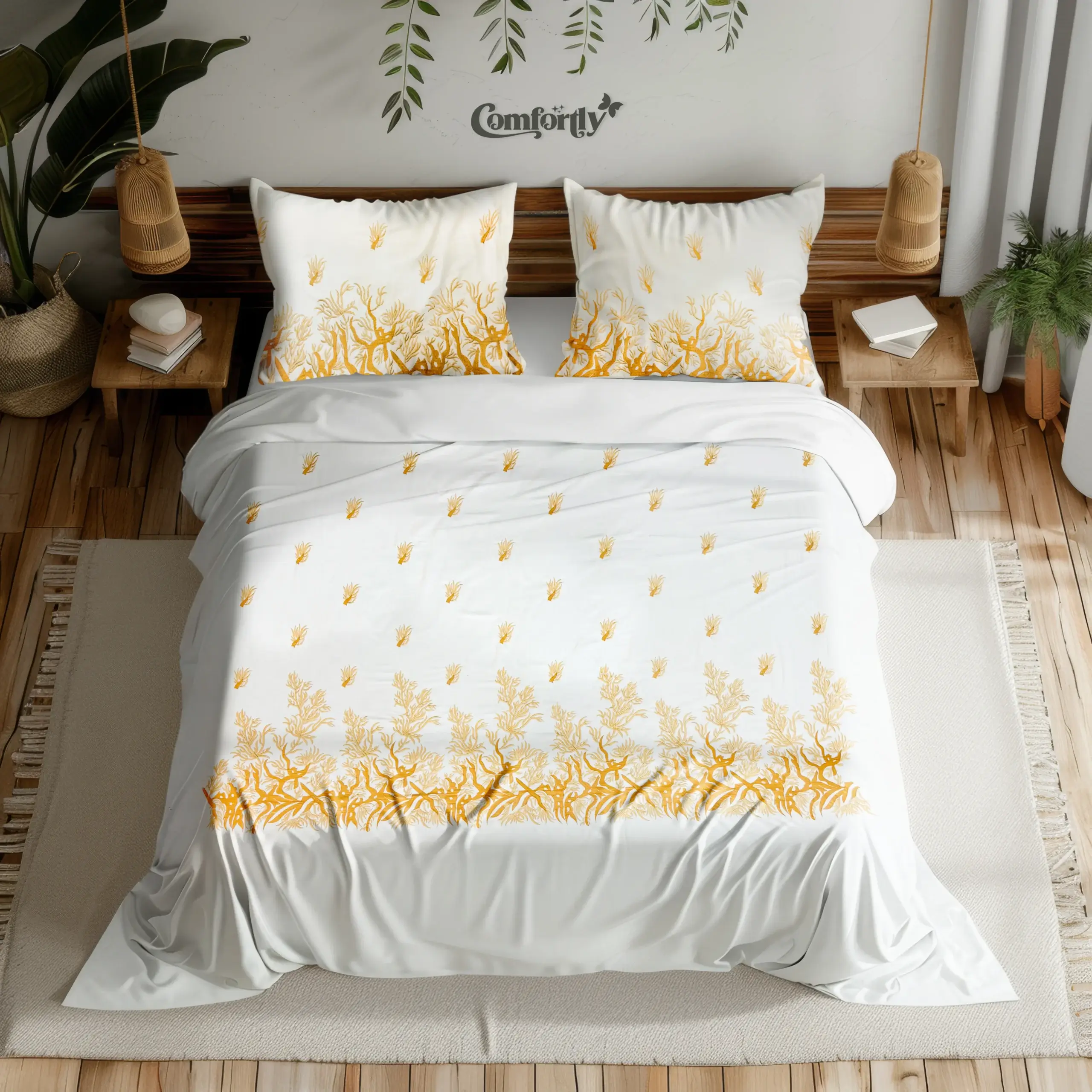 Golden Calm Premium Embroidered Bedsheet