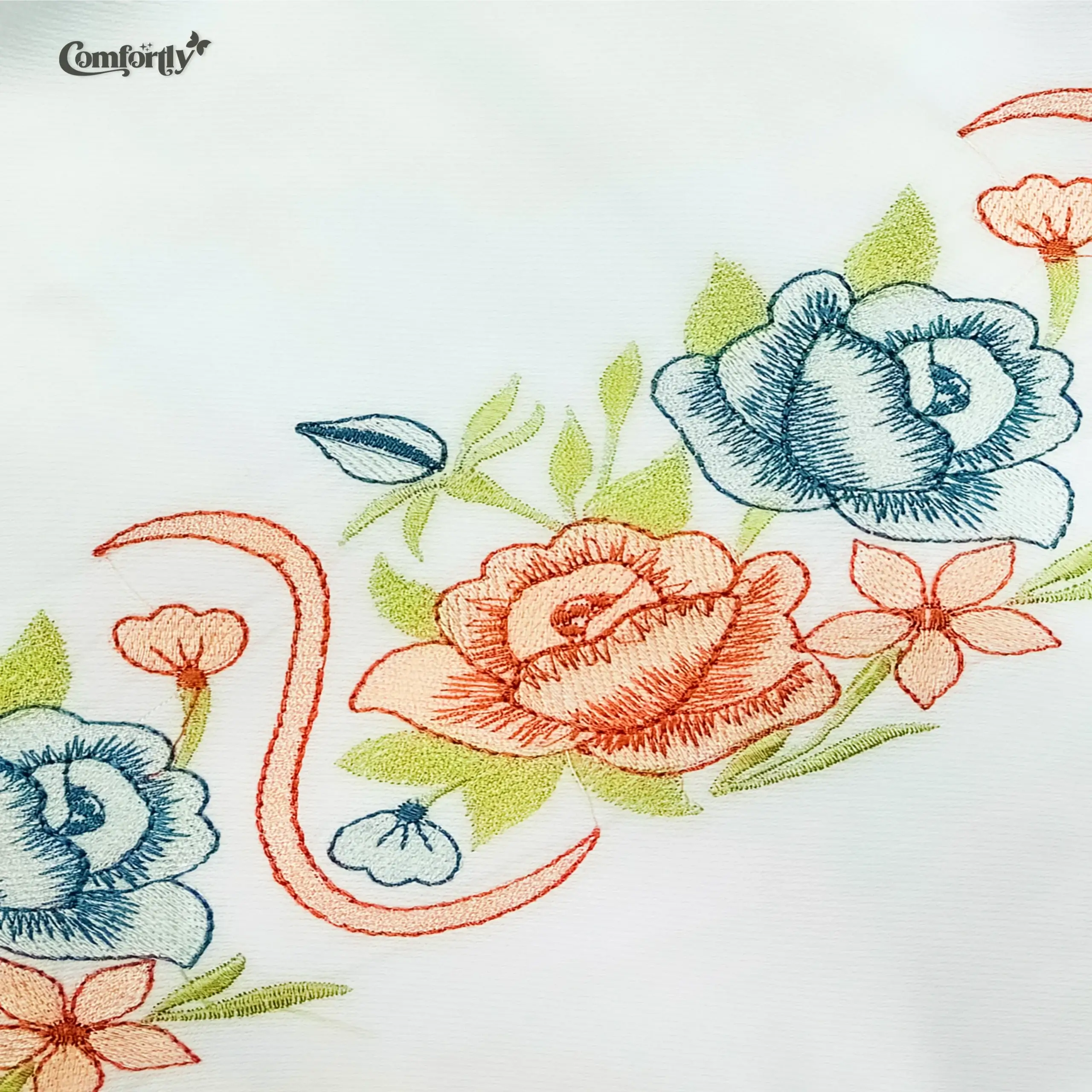 Embroidery Petals in White Bedsheet