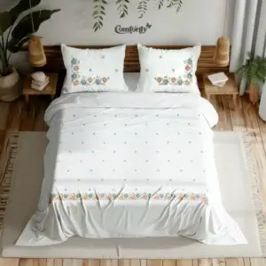Embroidery Petals in White Bedsheet