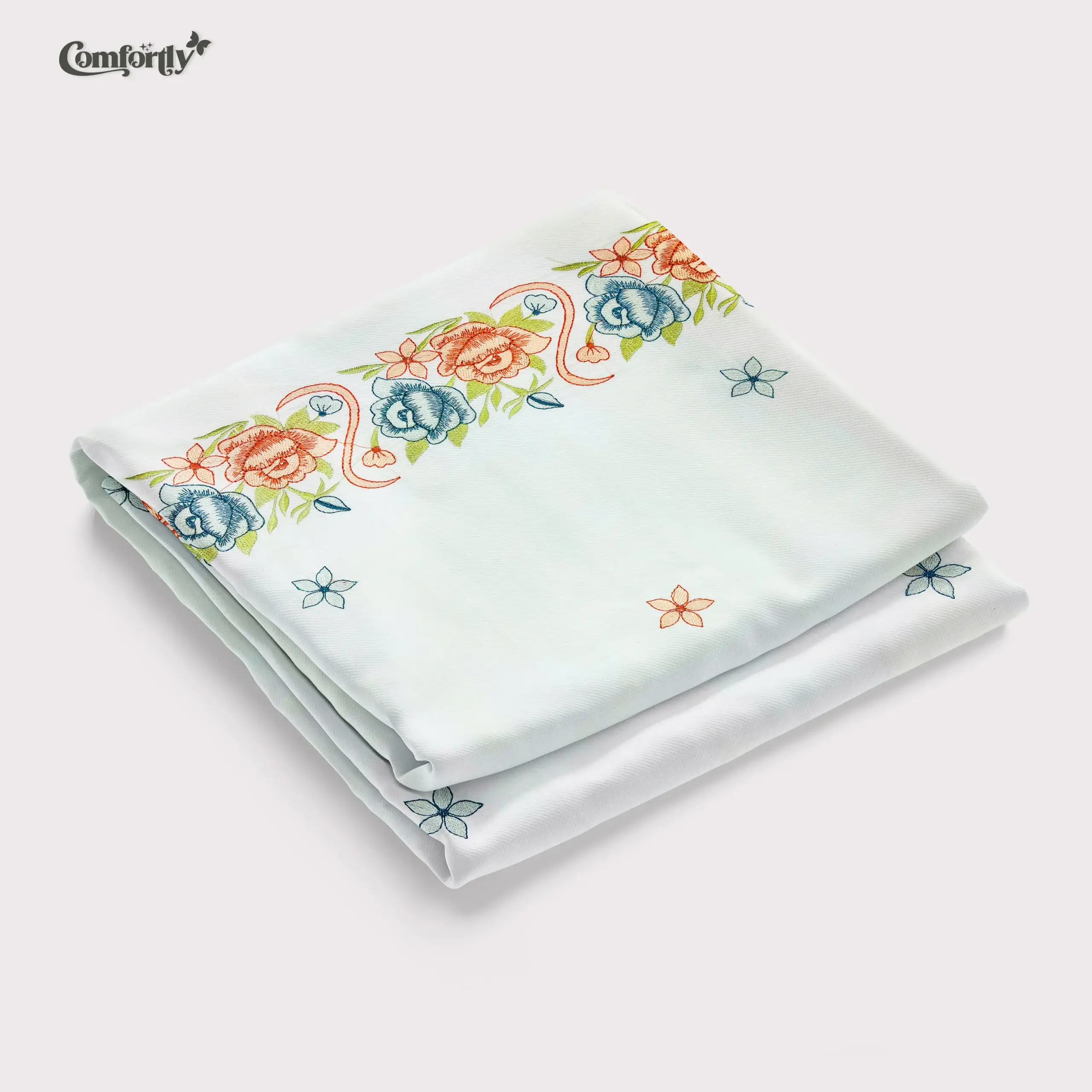 Embroidery Petals in White Bedsheet