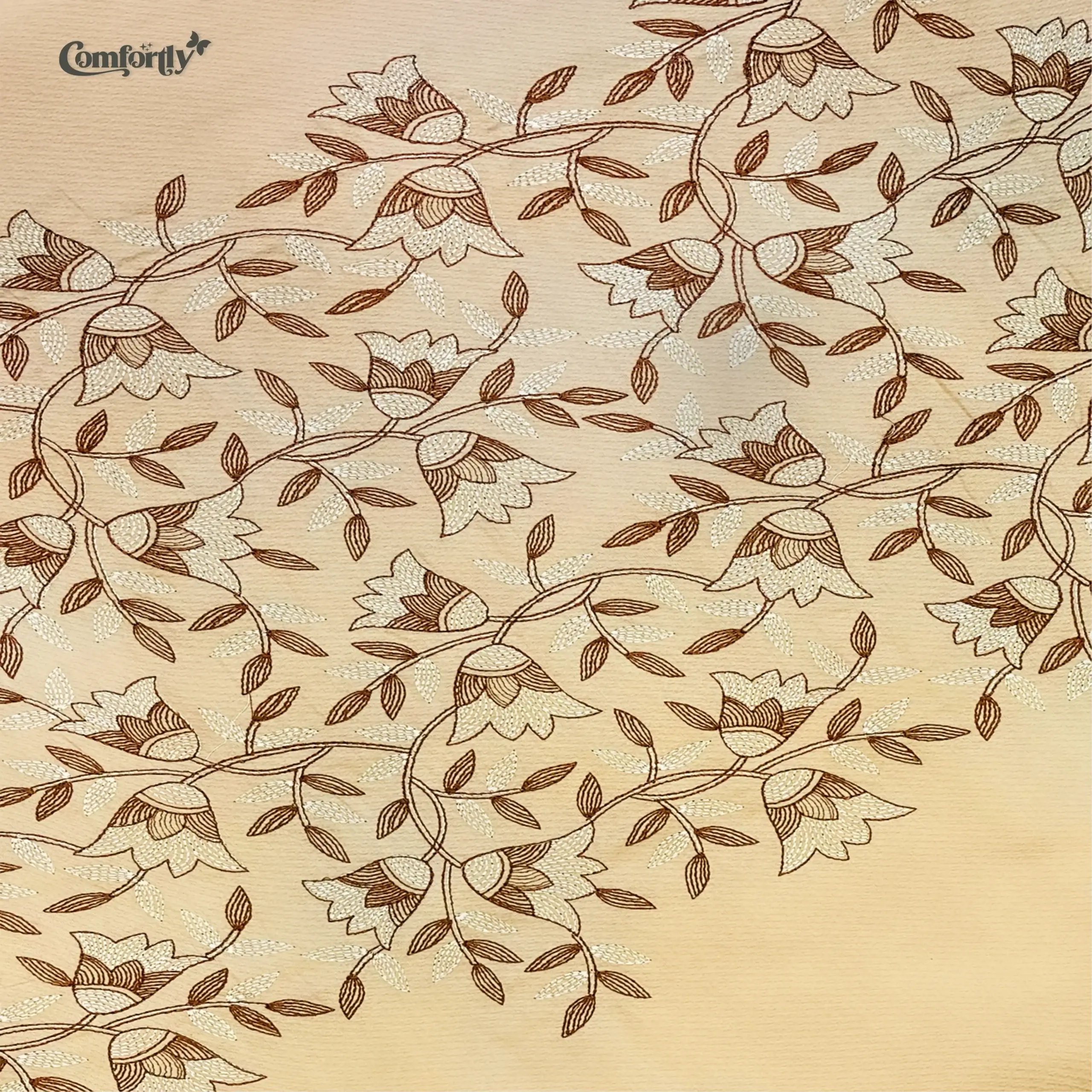 CRAFT HERITAGE PREMIUM 400 TC 100% COTTON EMBROIDERY KING SIZE BEDSHEET – VICTORIAN CHARM – CHAMPAGNE BEIGE