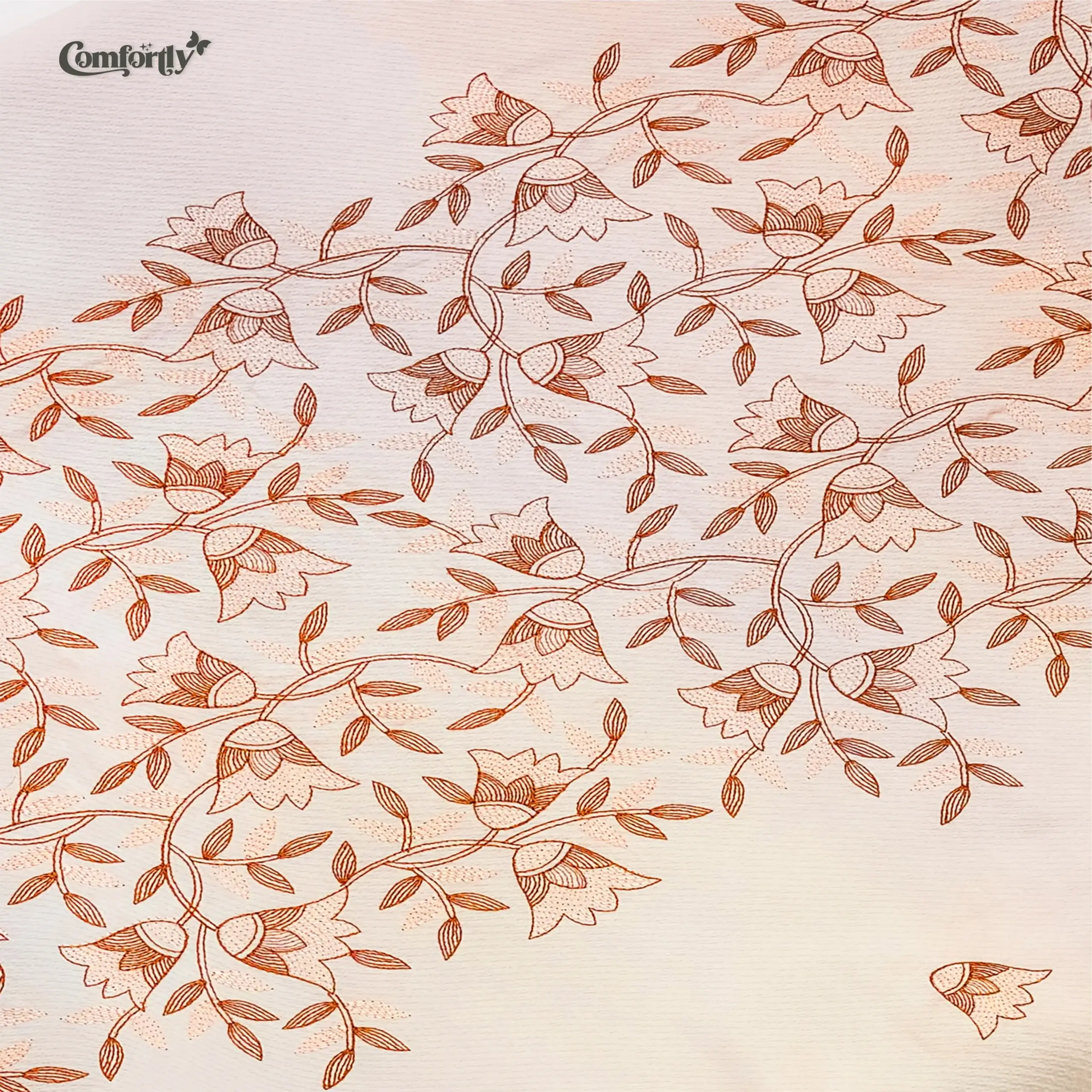 CRAFT HERITAGE PREMIUM 400 TC 100% COTTON EMBROIDERY KING SIZE BEDSHEET – VICTORIAN CHARM – DUSTY PINK