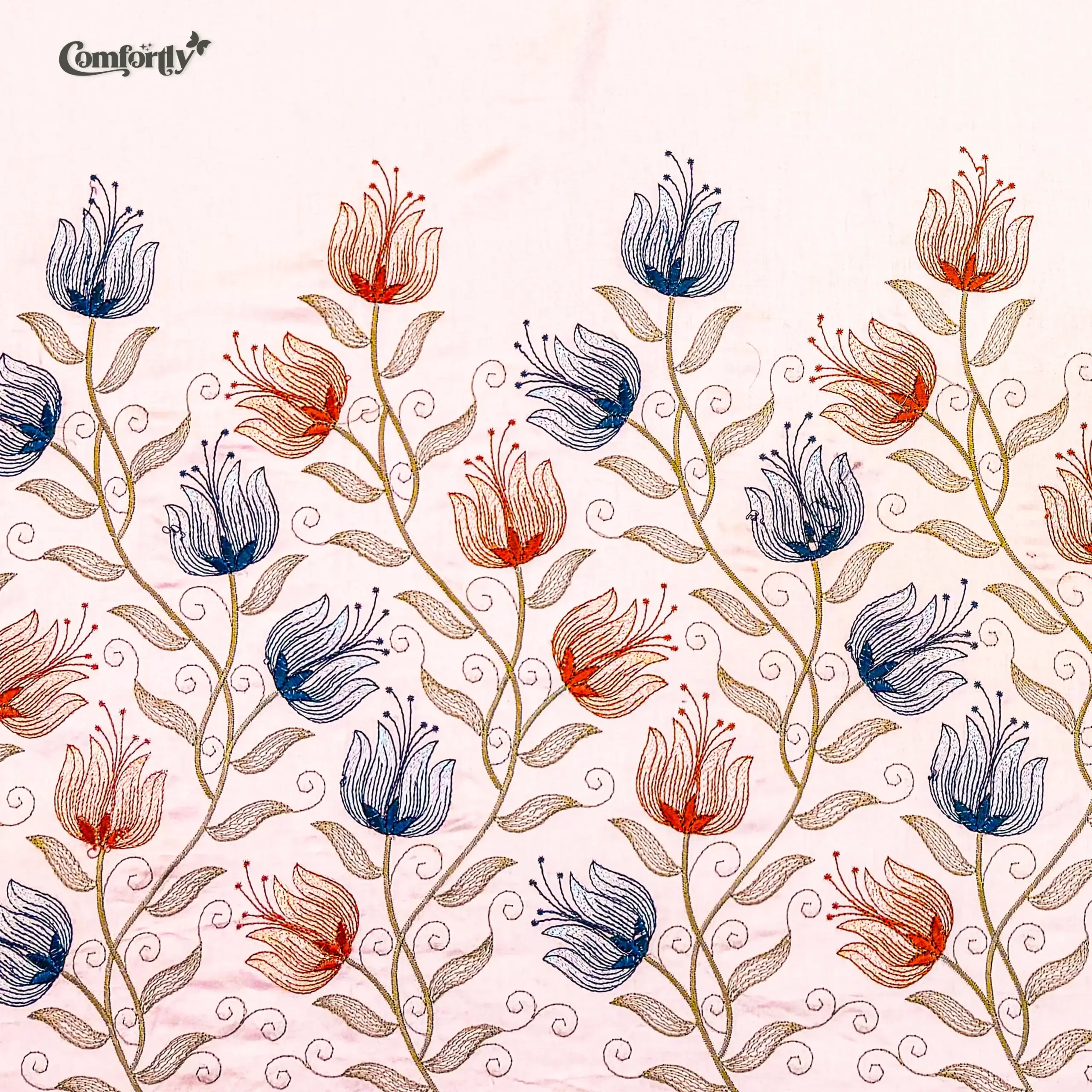 Peach Bloom Embroidered Cotton Bedsheet