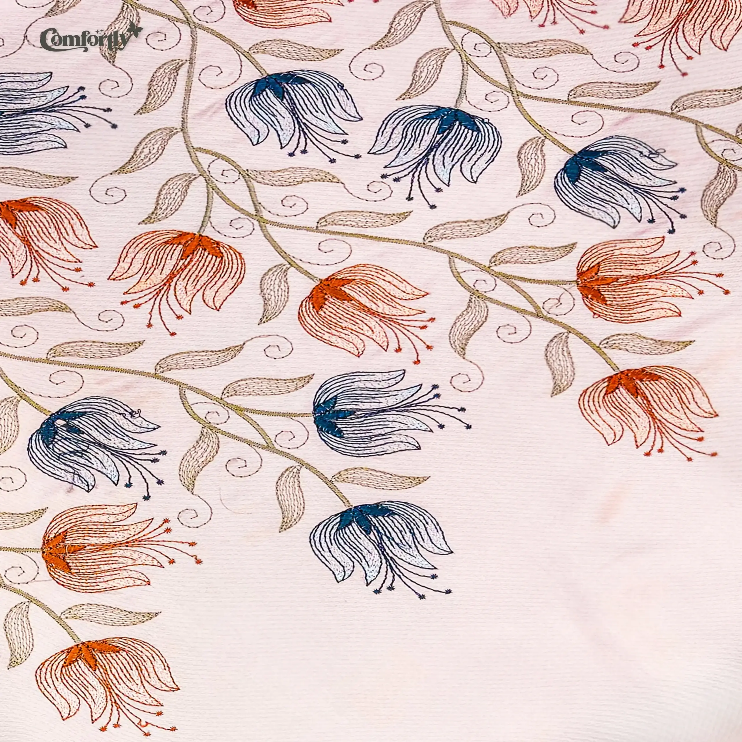 Peach Bloom Embroidered Cotton Bedsheet