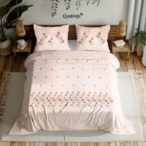 Peach Bloom Embroidered Cotton Bedsheet