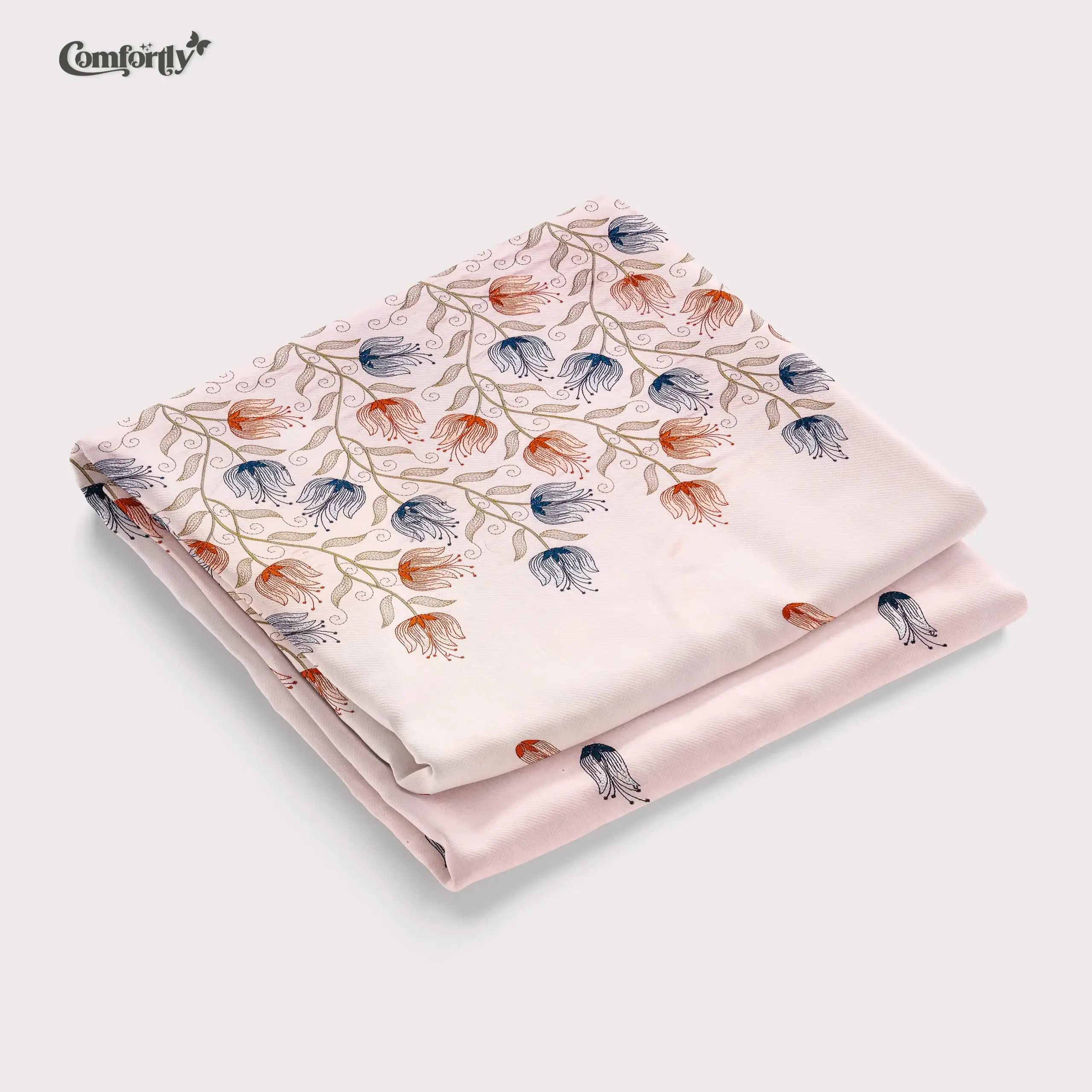 Peach Bloom Embroidered Cotton Bedsheet