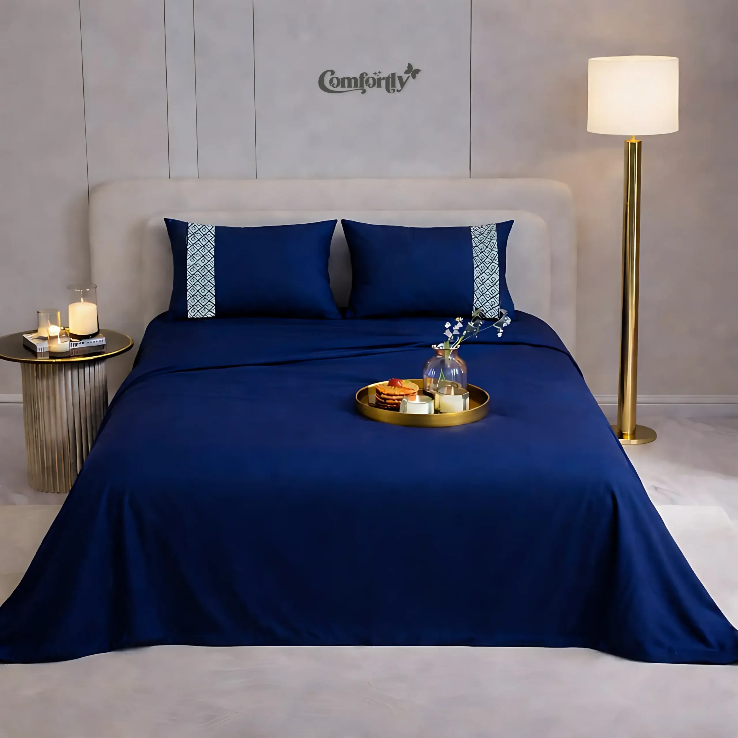 SATIN REGENT 300 TC SATIN KING SIZE BEDSHEET – DARK BLUE