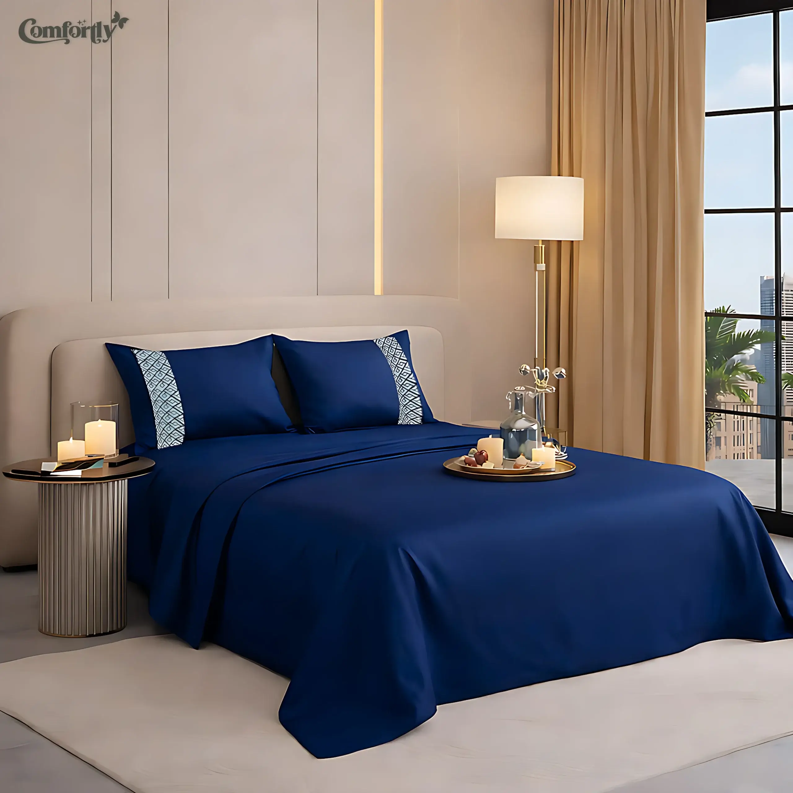 dark blue satin regent king size bedsheet