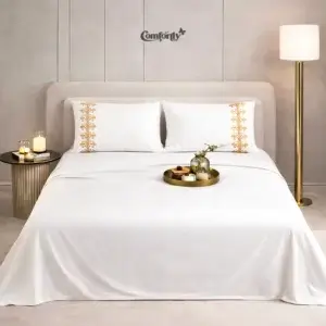soft white satin ornate king size bedsheet
