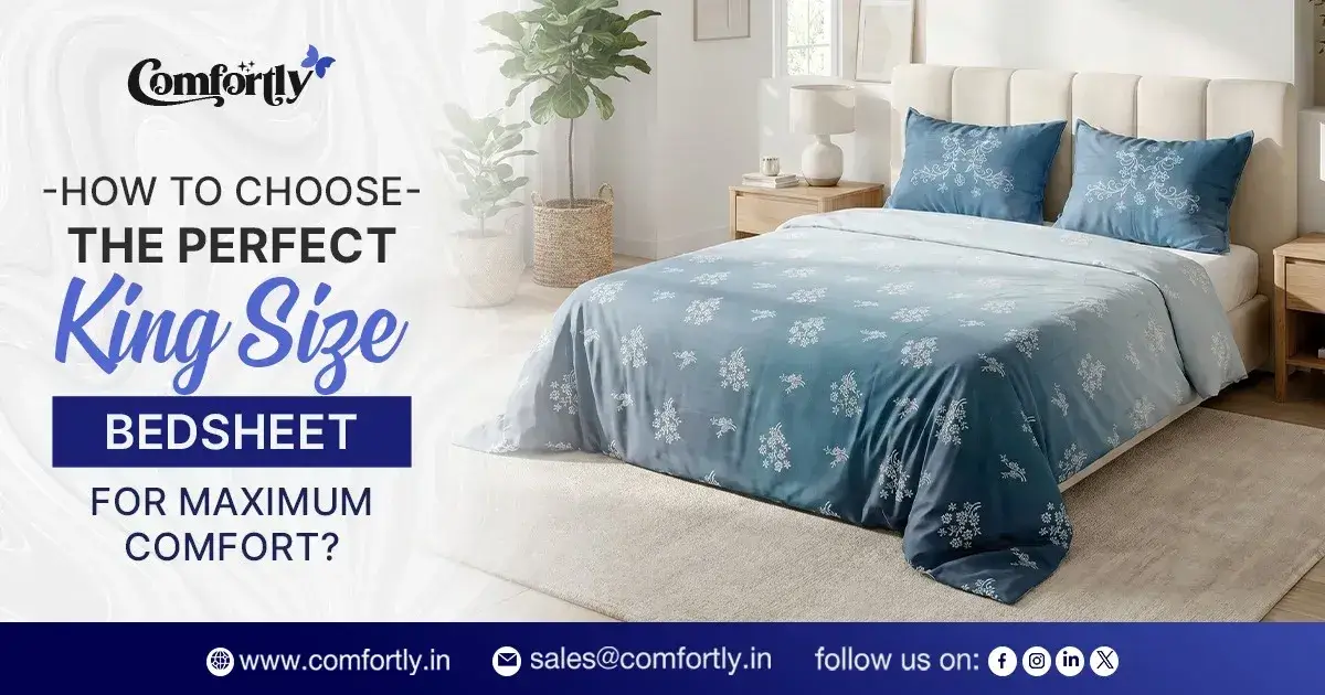 Elegant king size bed with soft cotton bedsheet and matching pillow covers