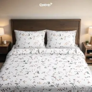 Comfortly Forest Romance 100% Cotton Double Bedsheet with Botanical Floral Print