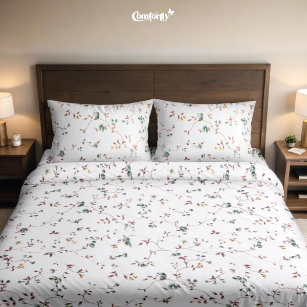 Comfortly Forest Romance 100% Cotton Double Bedsheet with Botanical Floral Print